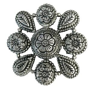 Sylvia Dahl Signed Silver Flower Mandala Brooch Scarf Clip Neiman Marcus Vtg